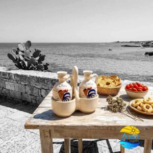 CONDITAVOLA Olio e Aceto in Terracotta – Ceramica decoro Gallo Salentino