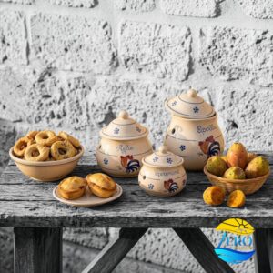 Contenitore Aglio – Peperoncino – Cipolla – Origano in Terracotta – Ceramica decoro Gallo