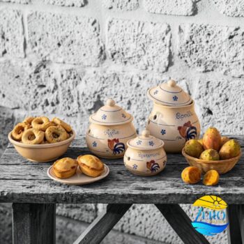 Contenitore Aglio – Peperoncino – Cipolla – Origano in Terracotta – Ceramica decoro Gallo