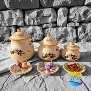Porta cipolla, aglio e peperoncino decoro olive
