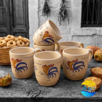 Servizio da 6 BICCHIERI con manico in Terracotta - Ceramica decoro Gallo