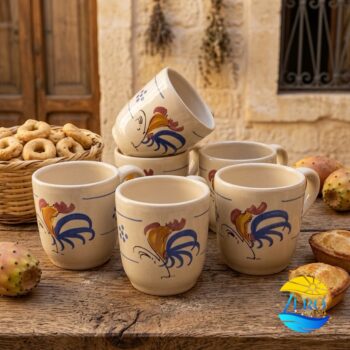 Servizio da 6 BICCHIERI con manico in Terracotta - Ceramica decoro Gallo - immagine 3