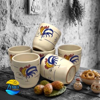 Servizio di 6 Bicchieri senza manico in Terracotta con Gallo Salentino