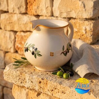 brocca-bombata-ceramica-artigianale-salentina-decoro-olive