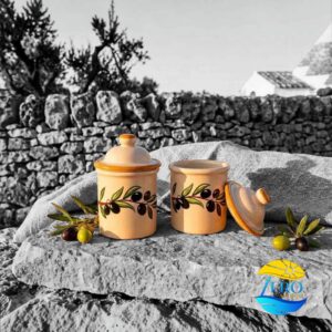set-barattoli-cilindrici-con-coperchio-ceramica-salentina-decoro-olive