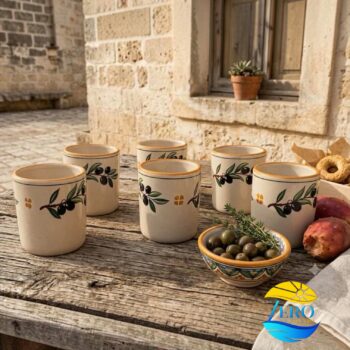 set-bicchieri-tazze-senza-manico-ceramica-salentina-decoro-olive