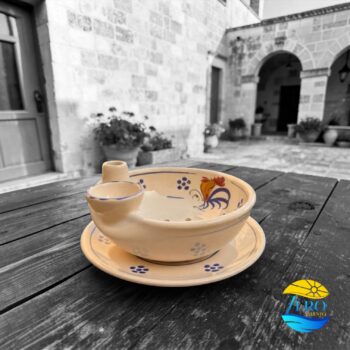 Scola Olive con piatto in Terracotta - Ceramica decoro Gallo Salentino