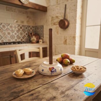 PortaRotolo da cucina in Terracotta - Ceramica decoro Gallo Salentino - immagine 3