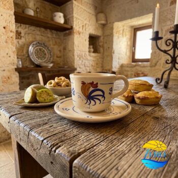 Tazza Tè con manico in Terracotta – Ceramica decoro con Gallo Salentino