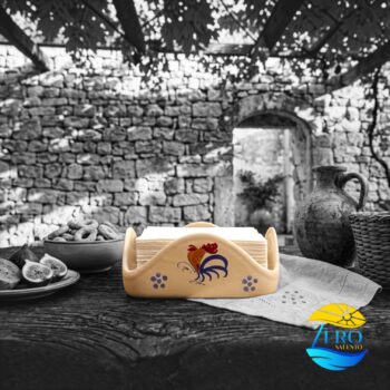 PortaTovaglioli Quadrato da Tavolo in Terracotta – Ceramica decoro Gallo Salentino