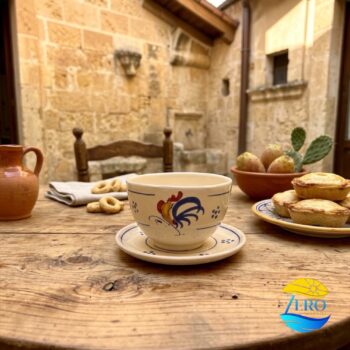 Tazza Cioccolata calda senza manico in Terracotta – Ceramica decoro Gallo Salentino