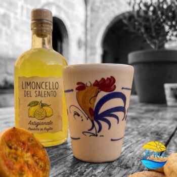 Bicchiere Limoncello in Terracotta – Ceramica decoro Gallo Salentino