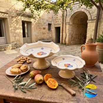 Centrotavola Alto Porta Frutta in Terracotta – Ceramica decoro Gallo Salentino