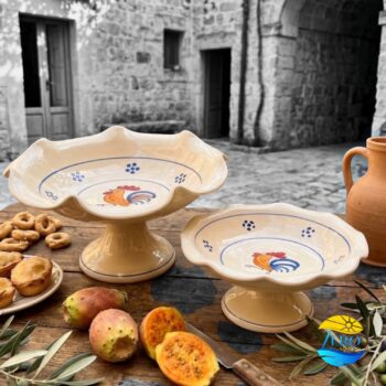 Centrotavola Alto Porta Frutta in Terracotta – Ceramica decoro Gallo Salentino