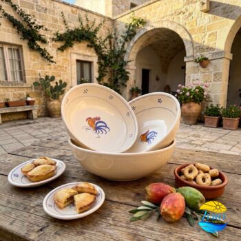 Coppa Coppetta Centrotavola in Terracotta Ceramica decoro Gallo Salentino