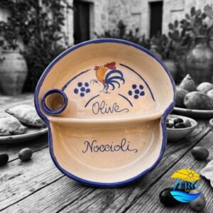 Porta Olive con porta noccioli e stuzzicadenti in Terracotta decoro Gallo