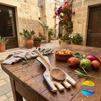 Posacucchiaio a Forchettone in Terracotta – Ceramica decoro Gallo Salentino