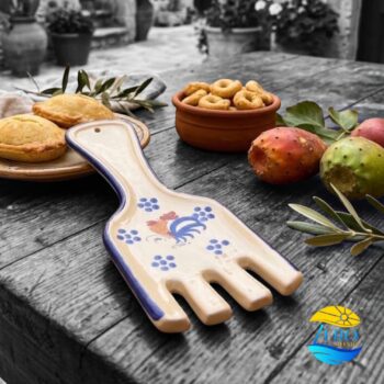 Posacucchiaio a Forchettone in Terracotta – Ceramica decoro Gallo Salentino