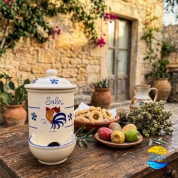 Porta Sale con dispenser in Terracotta – Ceramica decoro Gallo Salentino