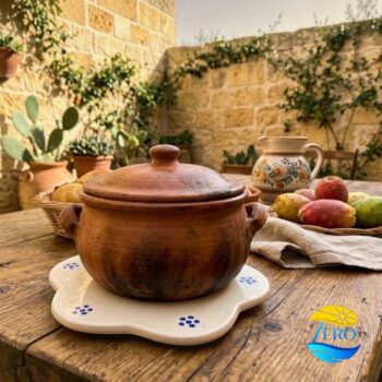 Sottopentola Fiore in Terracotta – Ceramica decoro Gallo Salentino